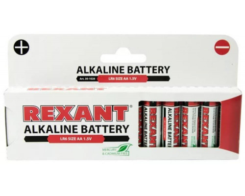 Алкалиновая батарейка AA/LR6 1,5 V 12 шт. REXANT (30-1026) Элемент питания